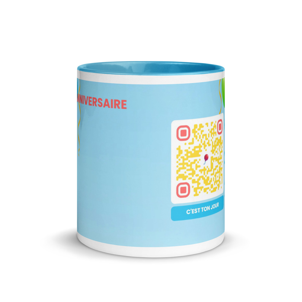 Mug céramique QR code personnalisé — bicolor rebord poignée intérieur sublimation – Blue