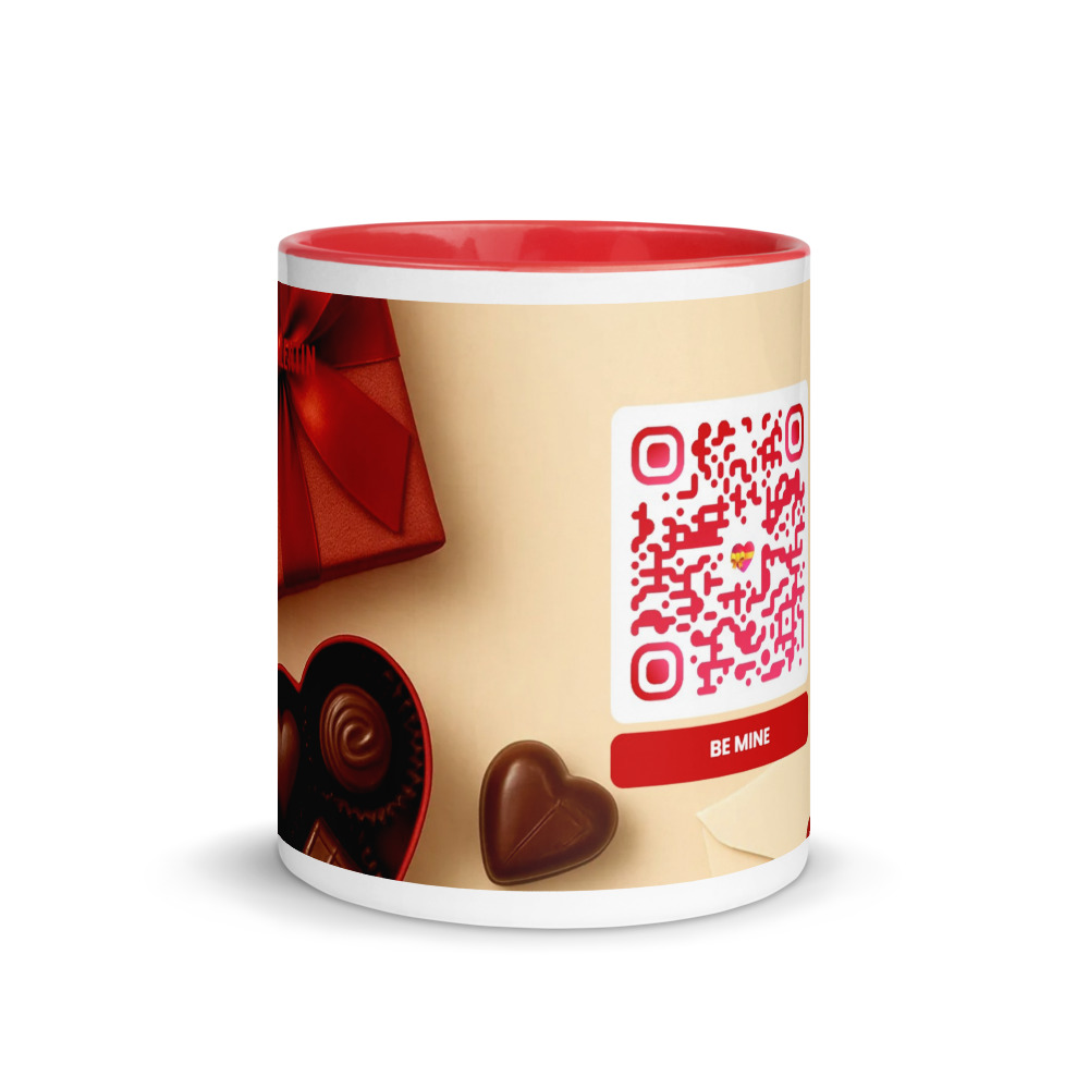 Mug céramique QR code personnalisé — bicolor rebord poignée intérieur sublimation – Red
