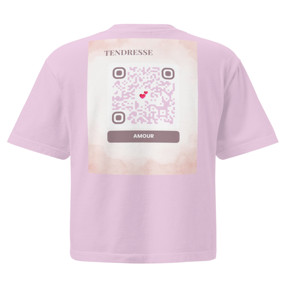 T-shirt boxy lourd femme QR code — coton US teint en pièce vintage — Orchidée