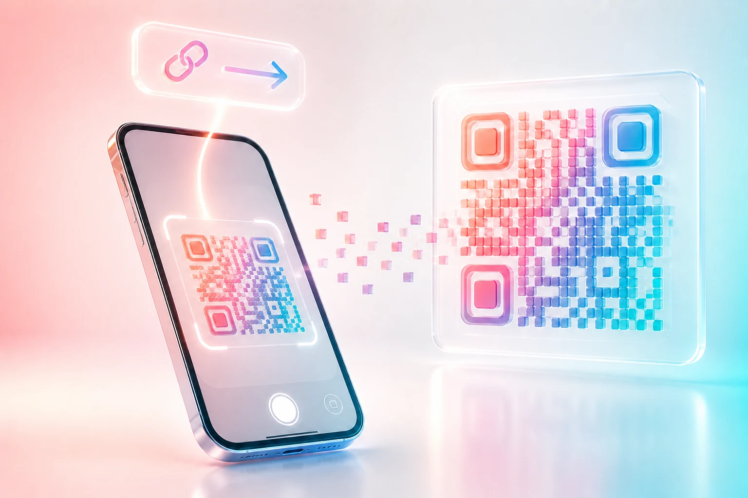 Un téléphone cadre un QR code et fait apparaître le lien qu il contient Un téléphone cadre un QR code et fait apparaître le lien qu il contient