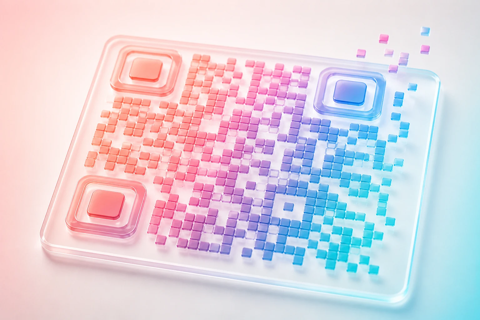 Structure d un QR code en relief : les trois repères de position dans les coins, le quatrième coin laissé vide Structure d un QR code en relief : les trois repères de position dans les coins, le quatrième coin laissé vide