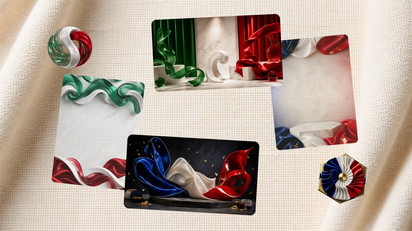 Les pré-thèmes France et Italie : le motif imprimé et les deux visuels de la page profil Les pré-thèmes France et Italie : le motif imprimé et les deux visuels de la page profil
